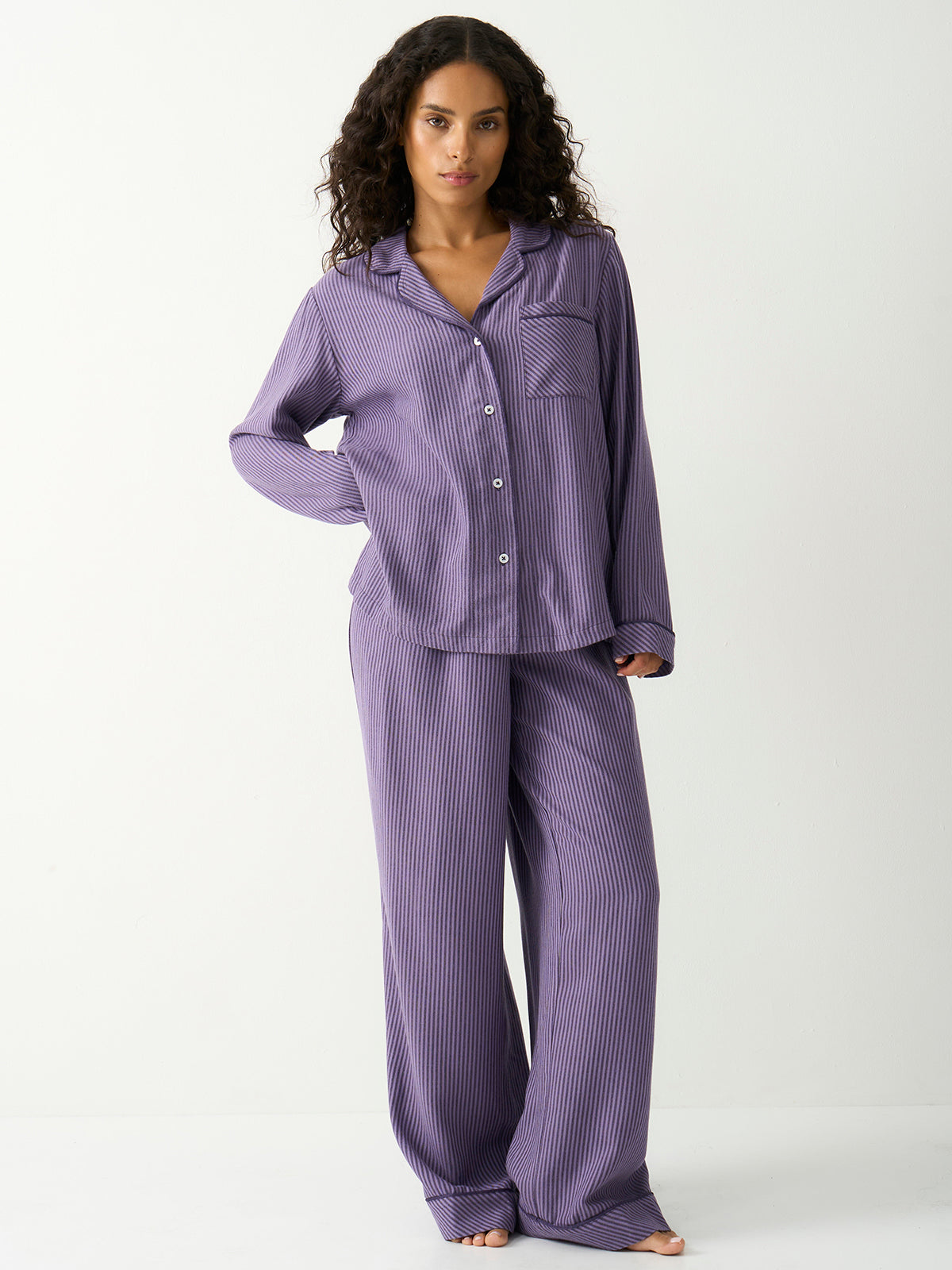 Ecovero Logo Waistband Pyjama Bottoms in Night Fog, front