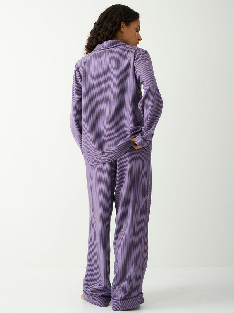 Ecovero Long Sleeve Pyjama Top in Night Fog, styled with matching bottoms