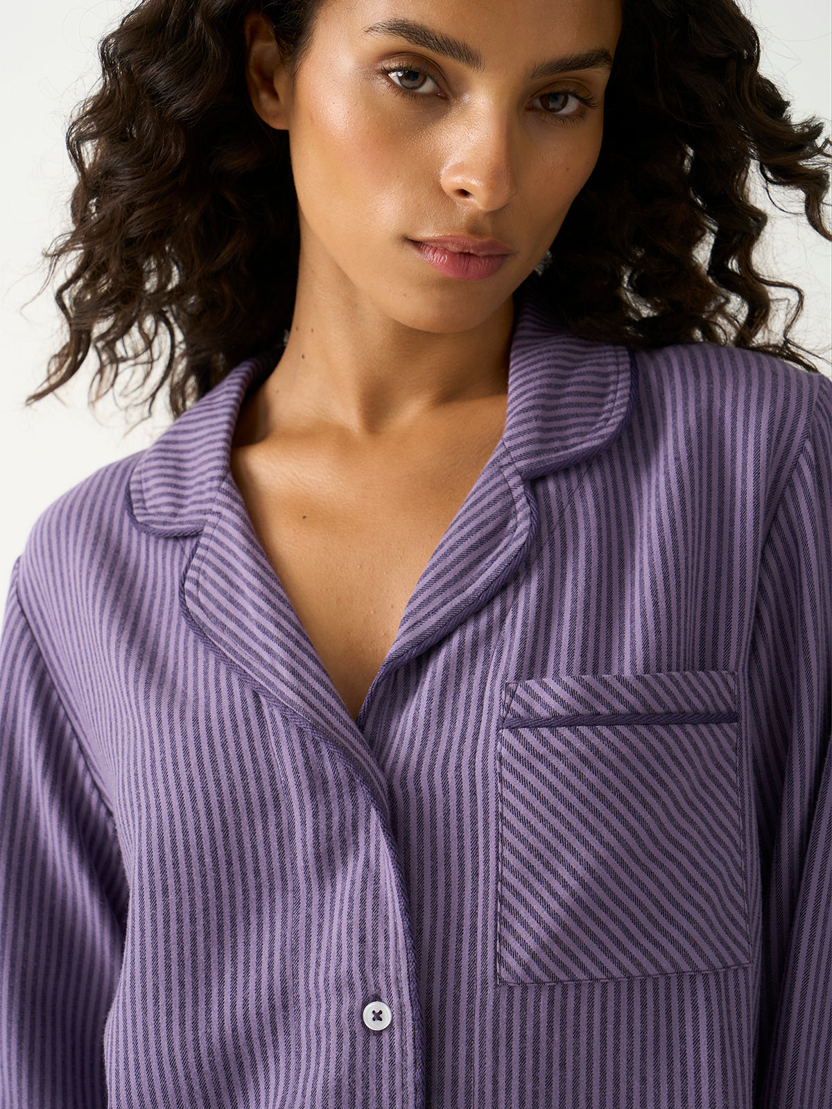 Ecovero Long Sleeve Pyjama Top in Night Fog, on model