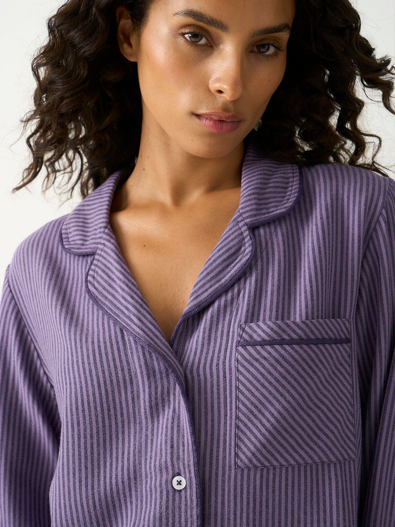 Ecovero Long Sleeve Pyjama Top in Night Fog, on model