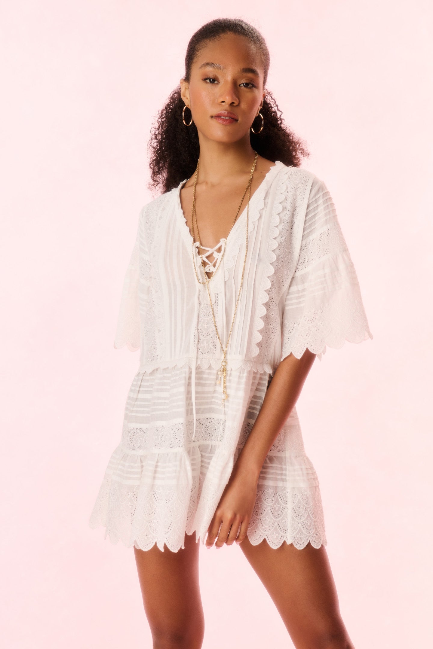 LoveShackFancy - Orcia Cotton Scalloped Mini Dress - Optic White