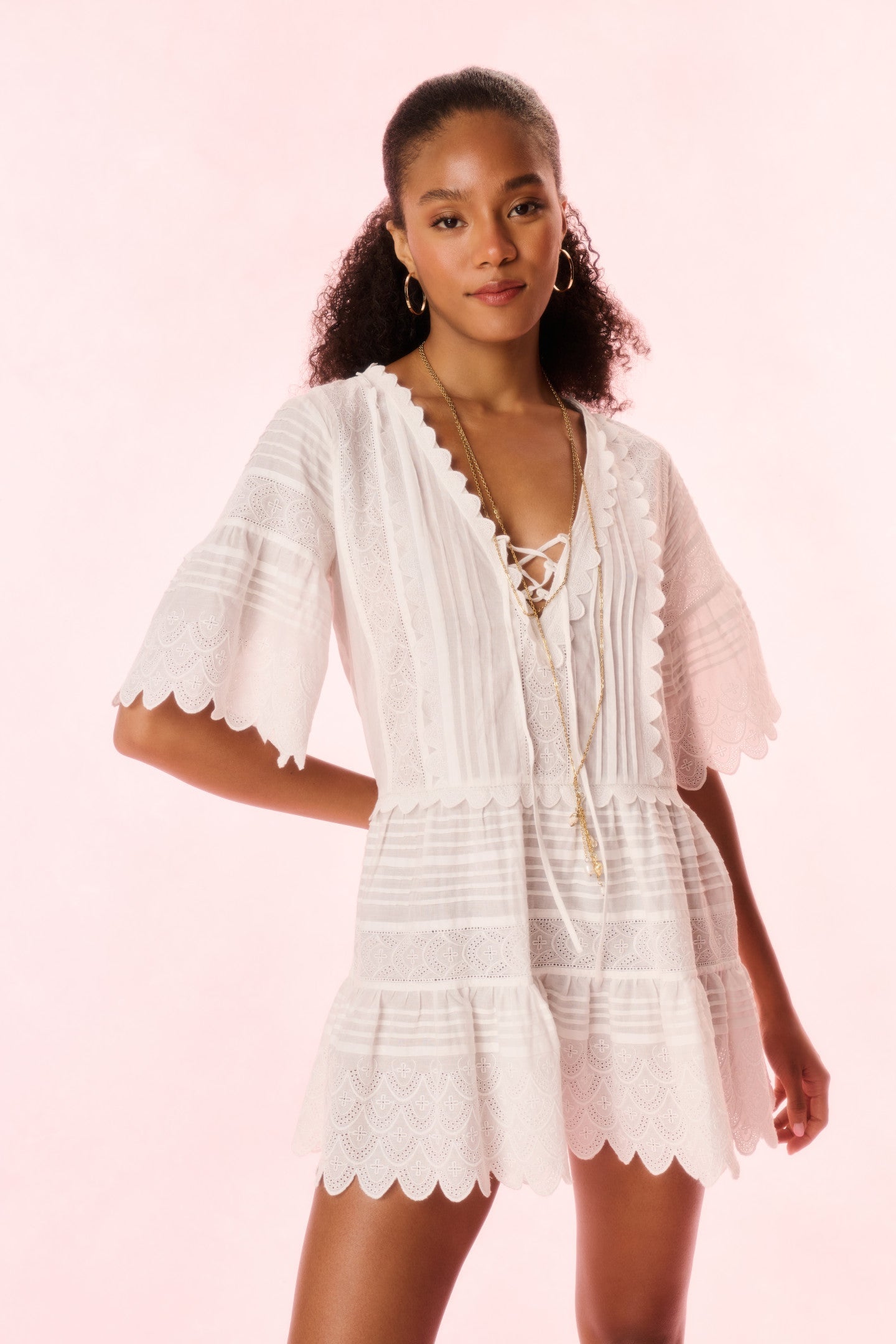 LoveShackFancy - Orcia Cotton Scalloped Mini Dress - Optic White Jones & Daughters LoveShackFancy - Orcia Cotton Scalloped Mini Dress - Optic White Jones & Daughters