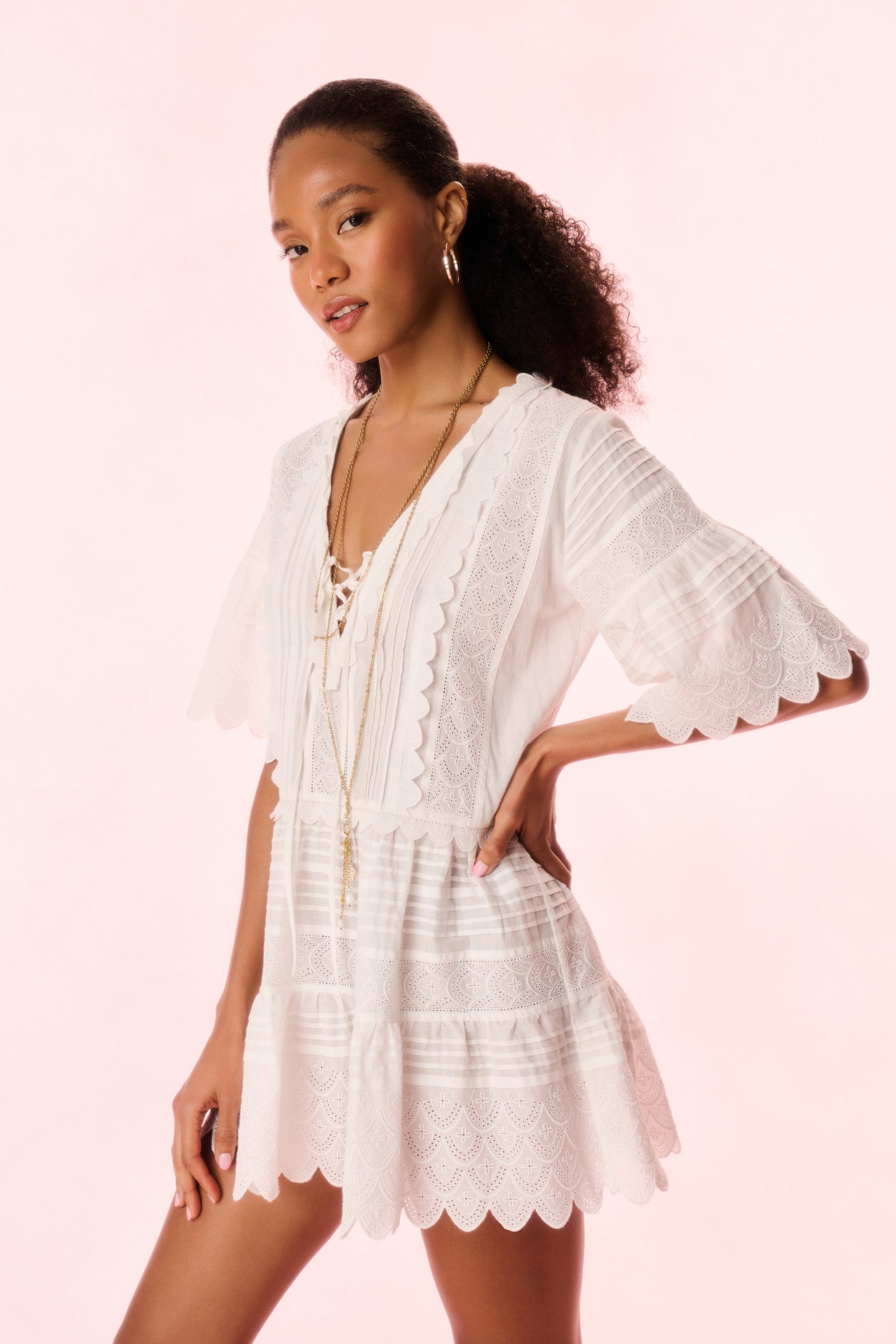 LoveShackFancy - Orcia Cotton Scalloped Mini Dress - Optic White