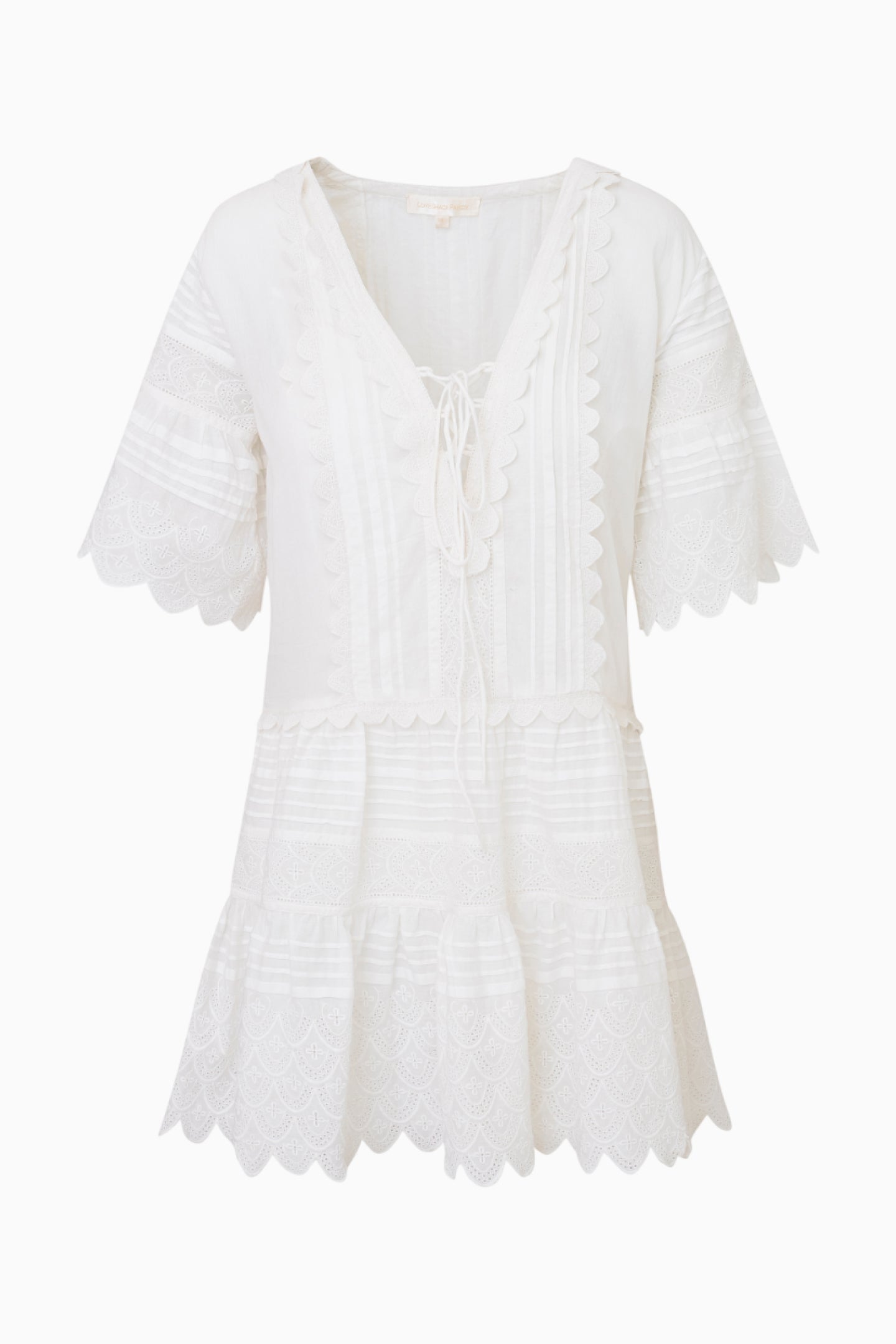 LoveShackFancy - Orcia Cotton Scalloped Mini Dress - Optic White