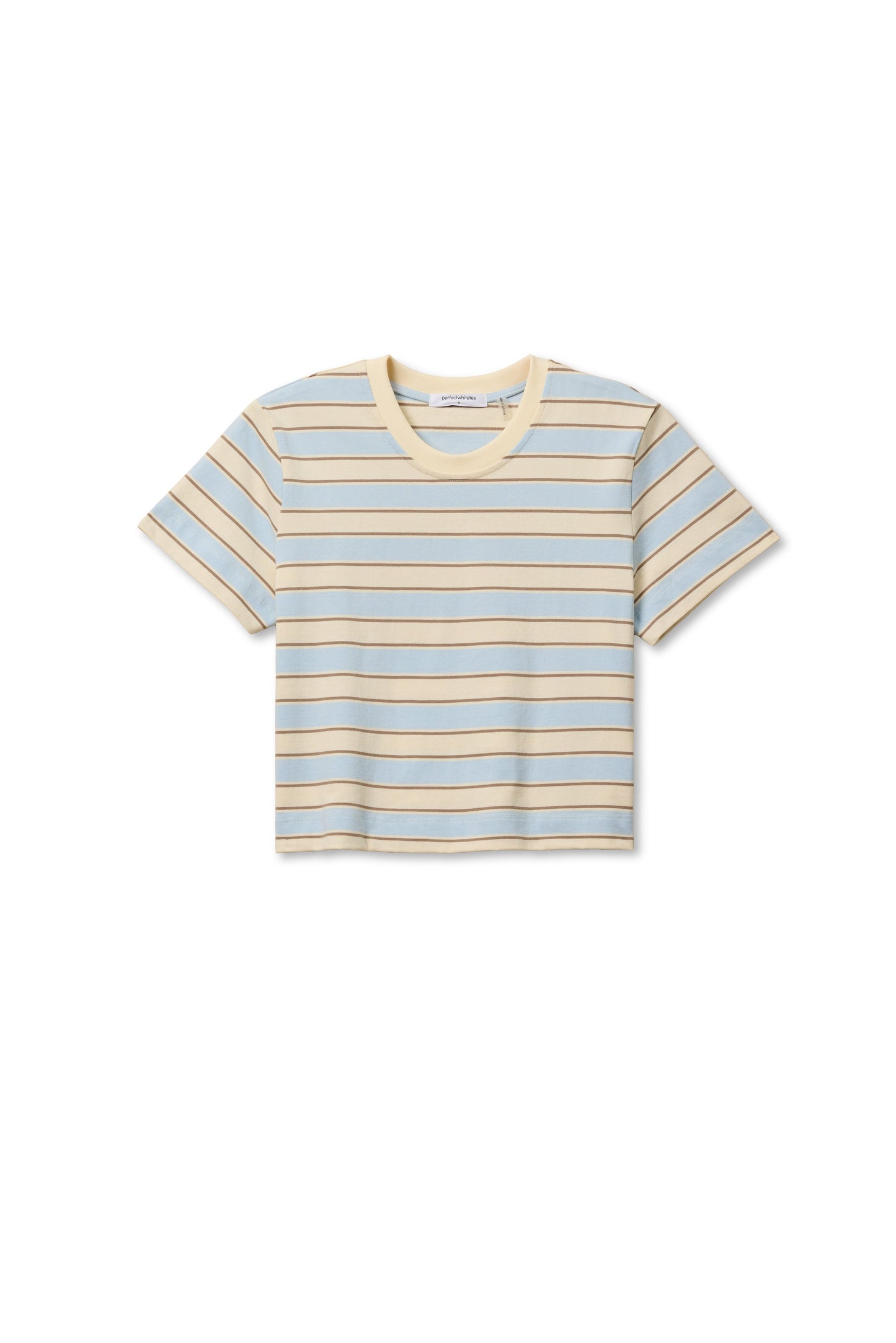 PerfectWhiteTee - Gia Stripe Short Sleeve Crew Tee - Powder Blue Stripe