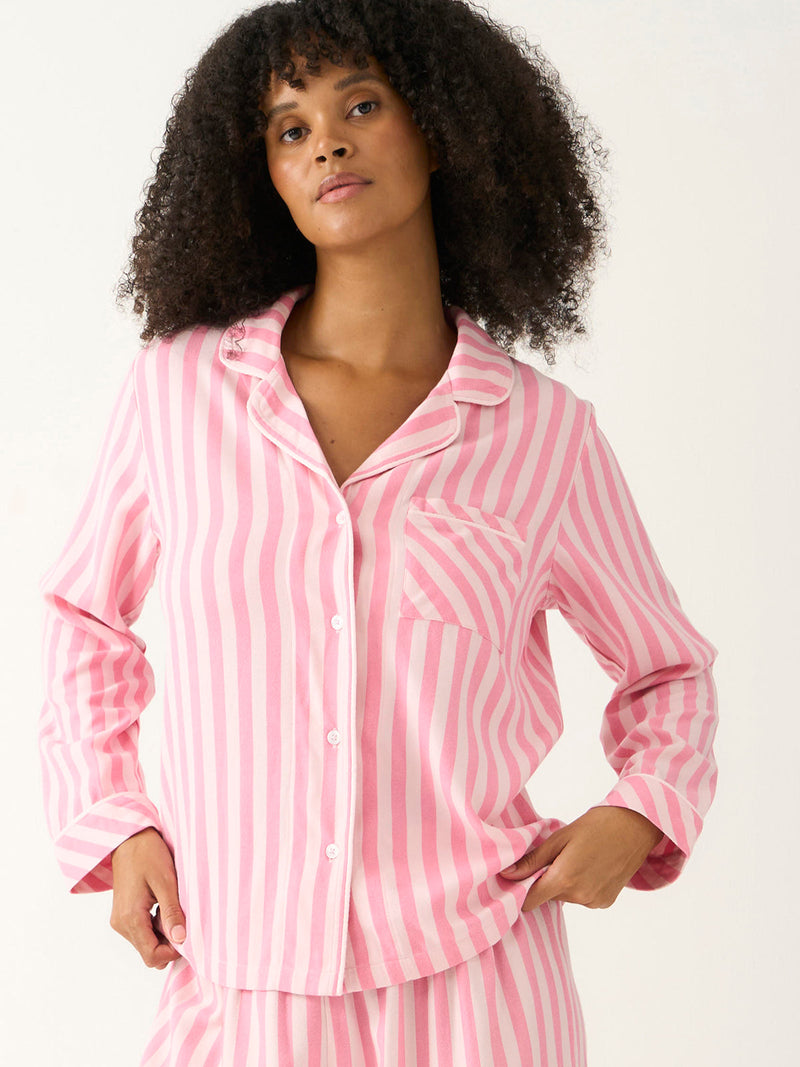 Ecovero Long Sleeve Pyjama Top in Pink Pop Stripe, front