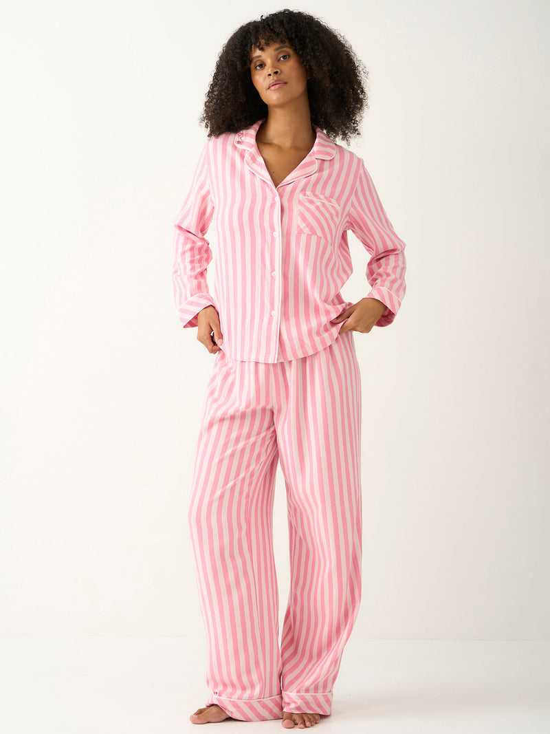 Ecovero Logo Waistband Pyjama Bottoms in Pink Pop Stripe, back