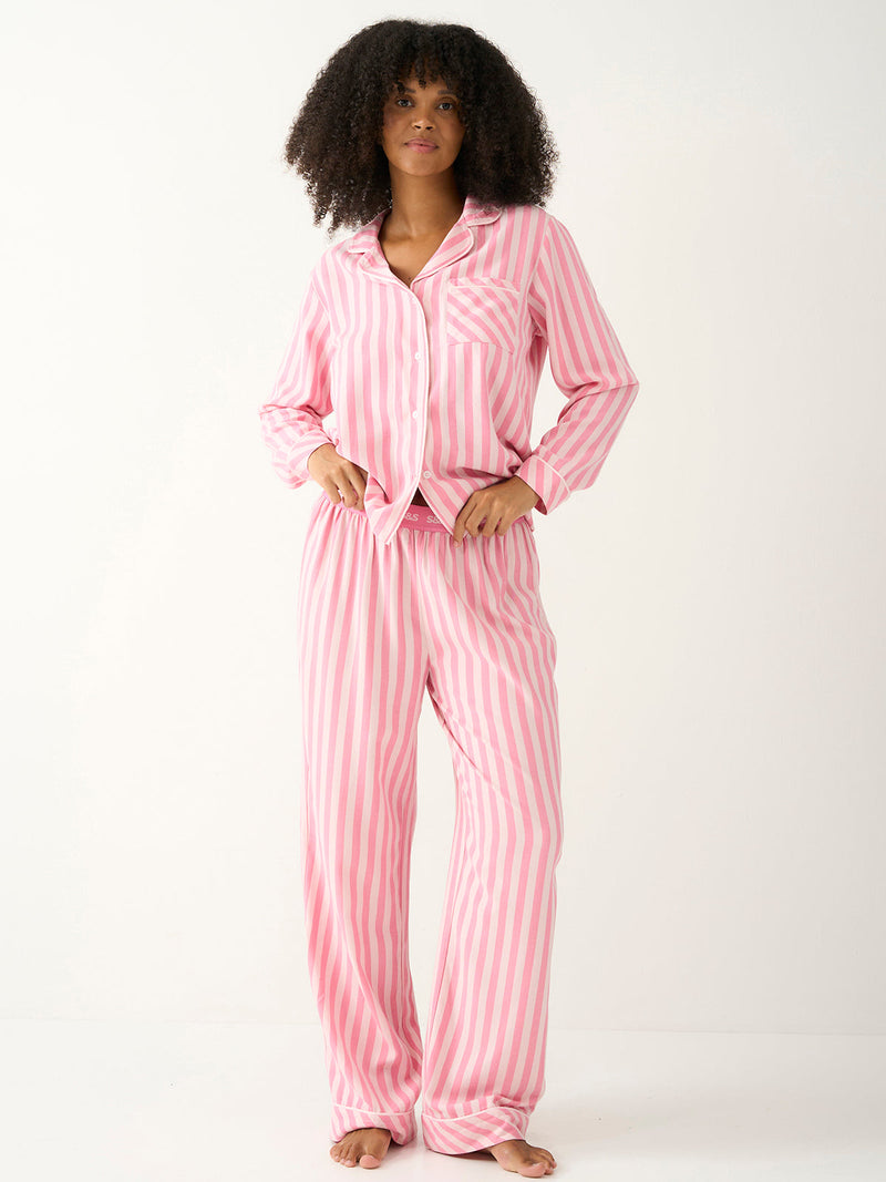 Ecovero Long Sleeve Pyjama Top in Pink Pop Stripe, detail