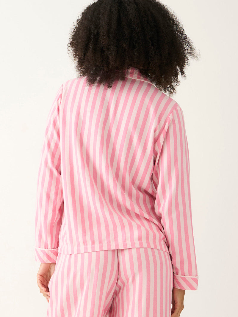 Ecovero Long Sleeve Pyjama Top in Pink Pop Stripe, on model