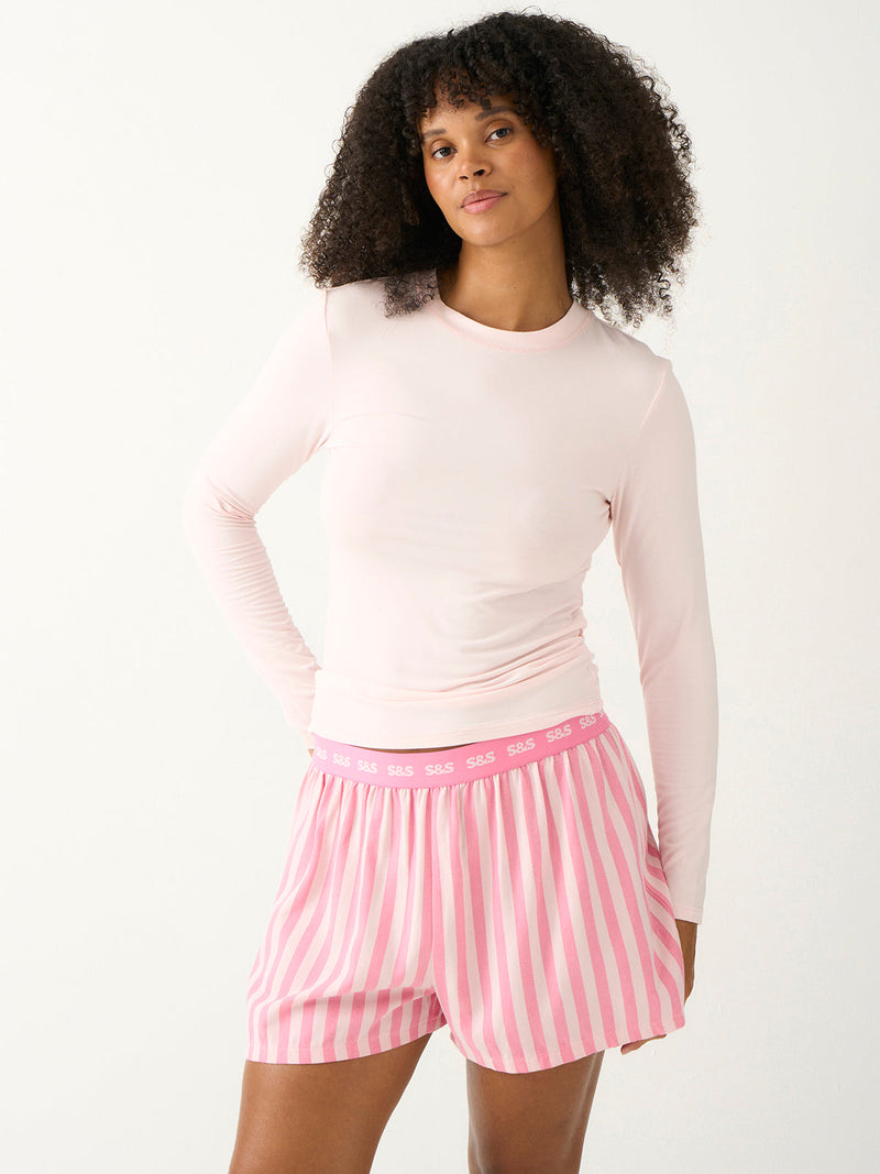 Ecovero Pyjama Shorts in Pink Pop Stripe, detail