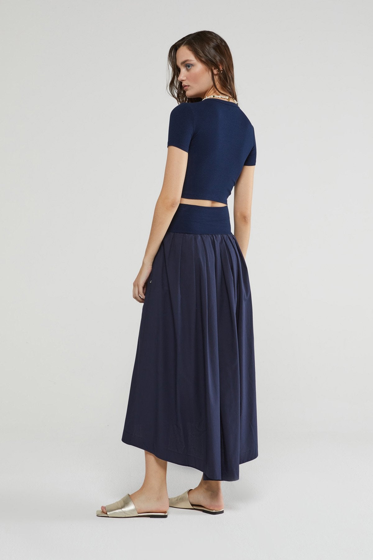 Ottod'Ame Poplin Long Skirt, Navy