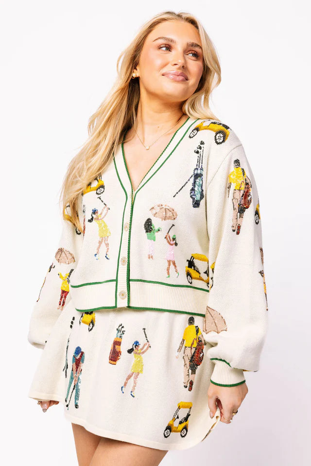 Queen of Sparkles - Multi Golf Icon Cardigan - White