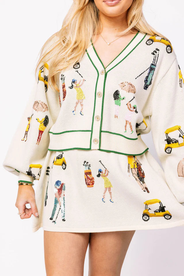 Queen of Sparkles - Multi Golf Icon Cardigan - White