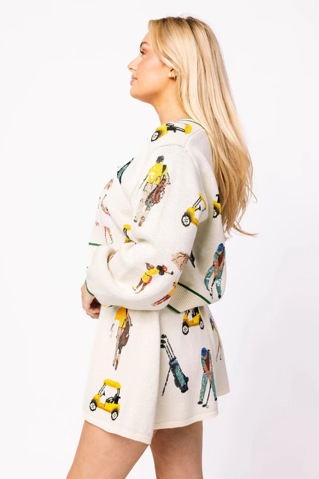 Queen of Sparkles - Multi Golf Icon Cardigan - White