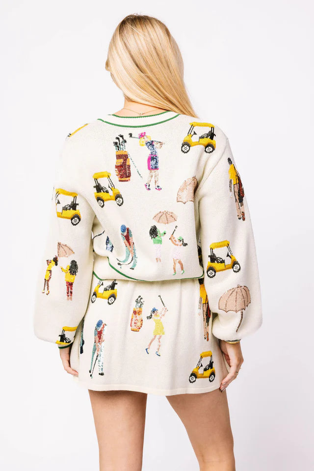Queen of Sparkles - Multi Golf Icon Cardigan - White