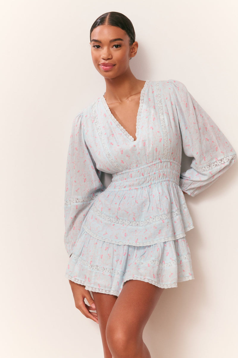 LoveShackFancy - Rosamina Cotton Long Sleeve Mini Dress - Cider Sky