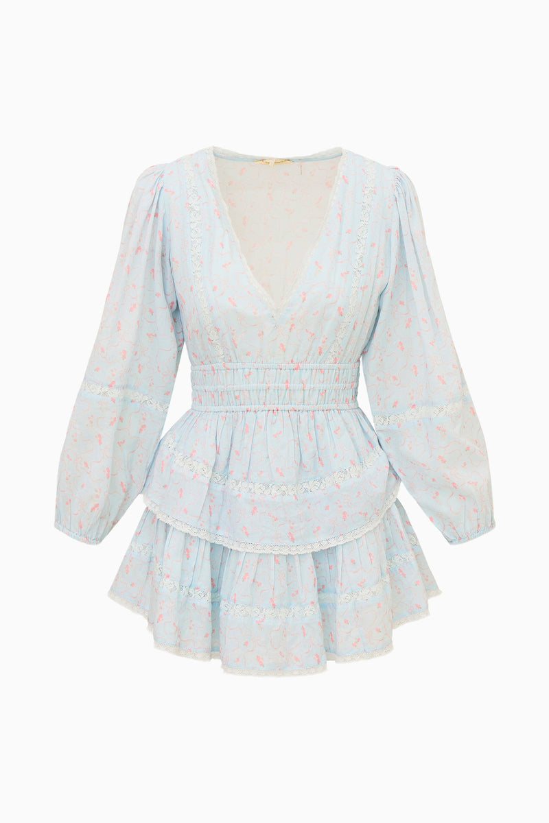 LoveShackFancy - Rosamina Cotton Long Sleeve Mini Dress - Cider Sky