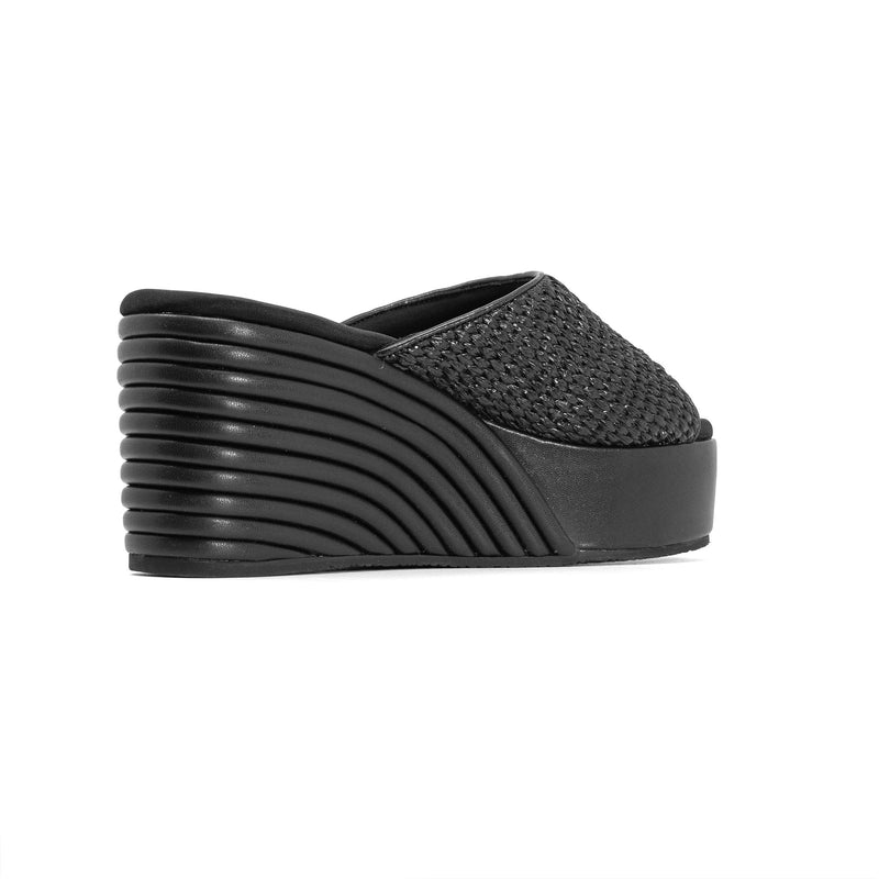 ROAM - Raffia Scoop Mid Strata Wedge - Black