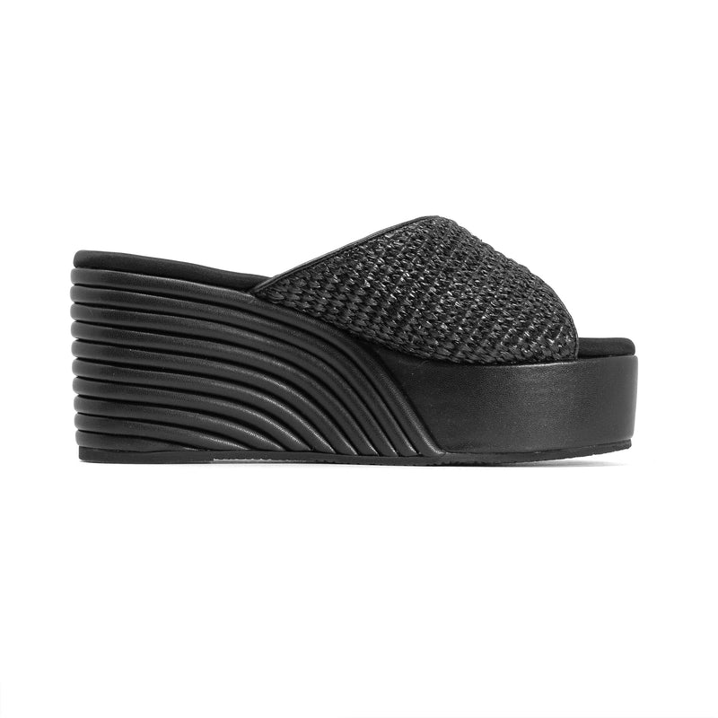 ROAM - Raffia Scoop Mid Strata Wedge - Black