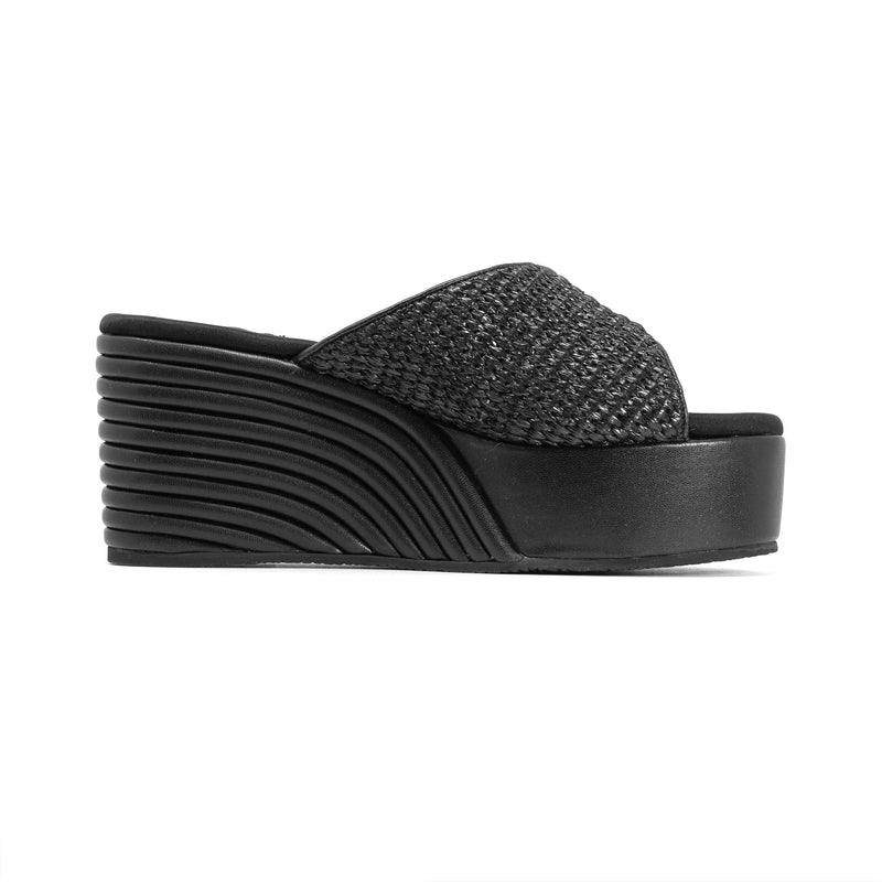 ROAM - Raffia Scoop Mid Strata Wedge - Black