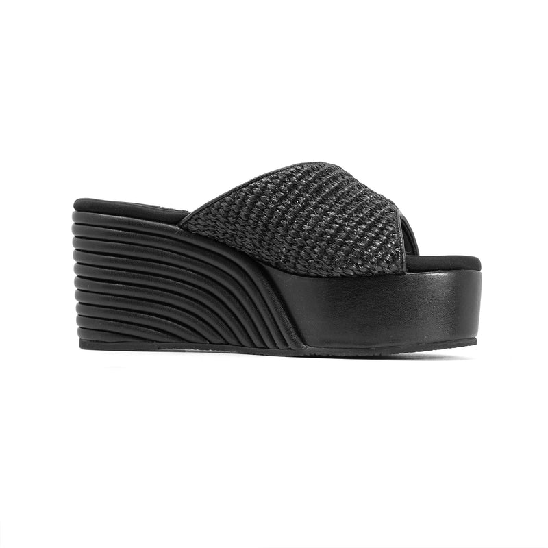 ROAM - Raffia Scoop Mid Strata Wedge - Black