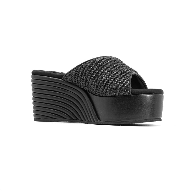 ROAM - Raffia Scoop Mid Strata Wedge - Black