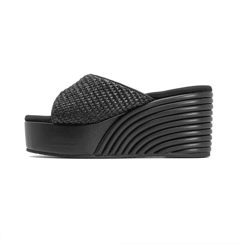 ROAM - Raffia Scoop Mid Strata Wedge - Black