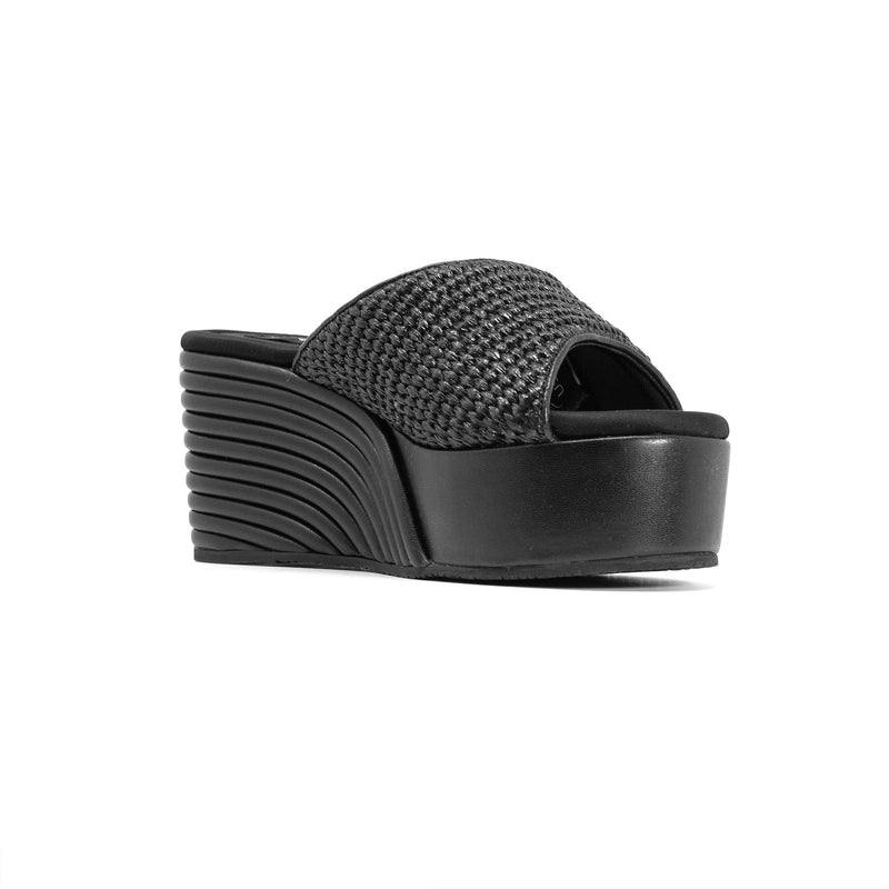 ROAM - Raffia Scoop Mid Strata Wedge - Black