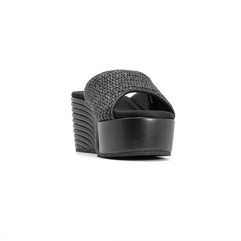 ROAM - Raffia Scoop Mid Strata Wedge - Black