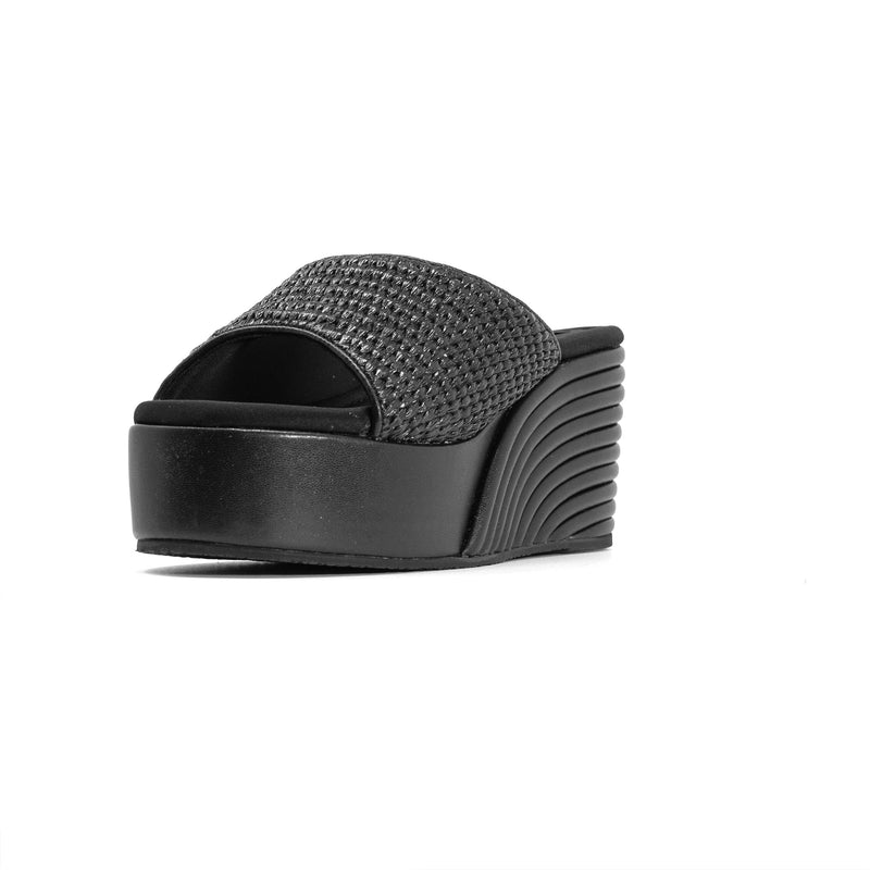 ROAM - Raffia Scoop Mid Strata Wedge - Black