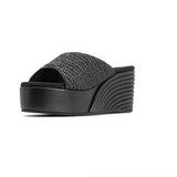 ROAM - Raffia Scoop Mid Strata Wedge - Black