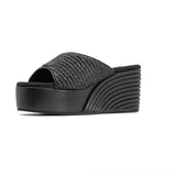 ROAM - Raffia Scoop Mid Strata Wedge - Black
