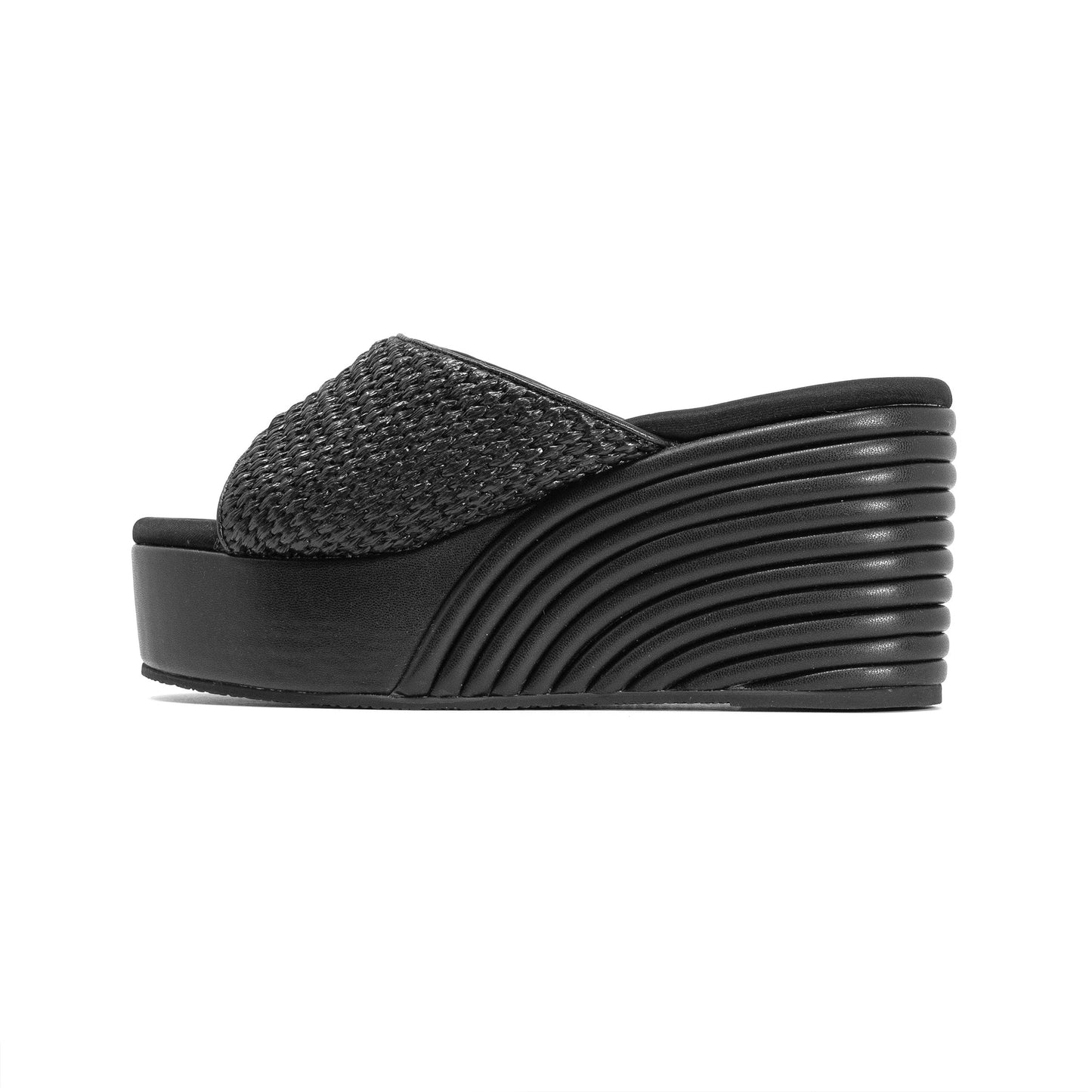 ROAM - Raffia Scoop Mid Strata Wedge - Black