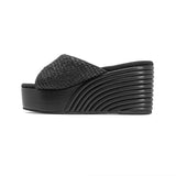 ROAM - Raffia Scoop Mid Strata Wedge - Black