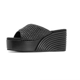 ROAM - Raffia Scoop Mid Strata Wedge - Black