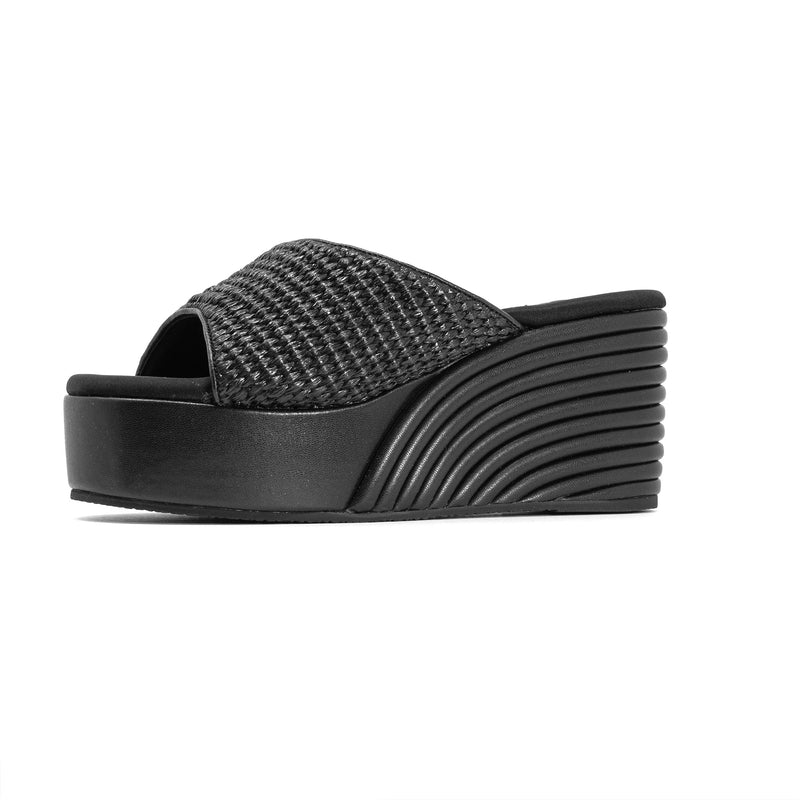 ROAM - Raffia Scoop Mid Strata Wedge - Black