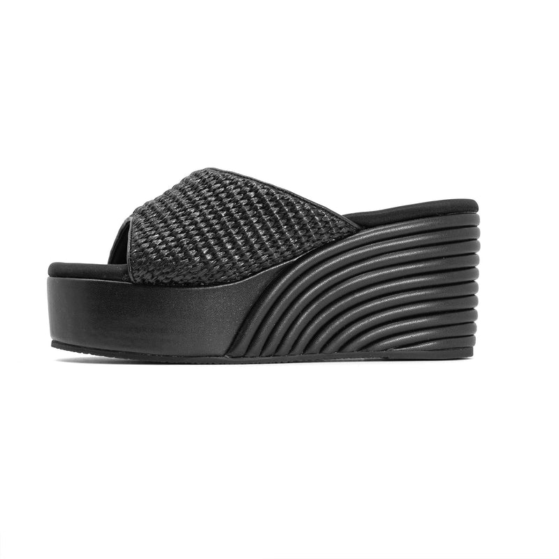 ROAM - Raffia Scoop Mid Strata Wedge - Black