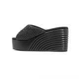 ROAM - Raffia Scoop Mid Strata Wedge - Black