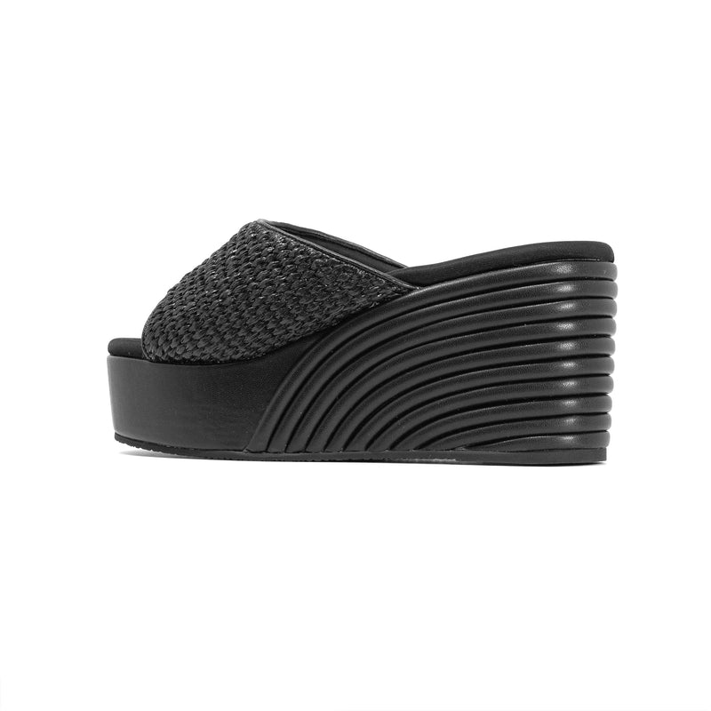 ROAM - Raffia Scoop Mid Strata Wedge - Black