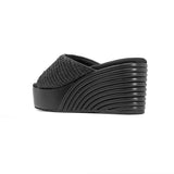 ROAM - Raffia Scoop Mid Strata Wedge - Black