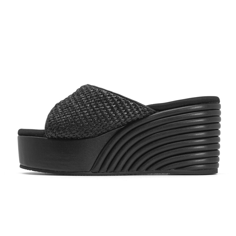 ROAM - Raffia Scoop Mid Strata Wedge - Black