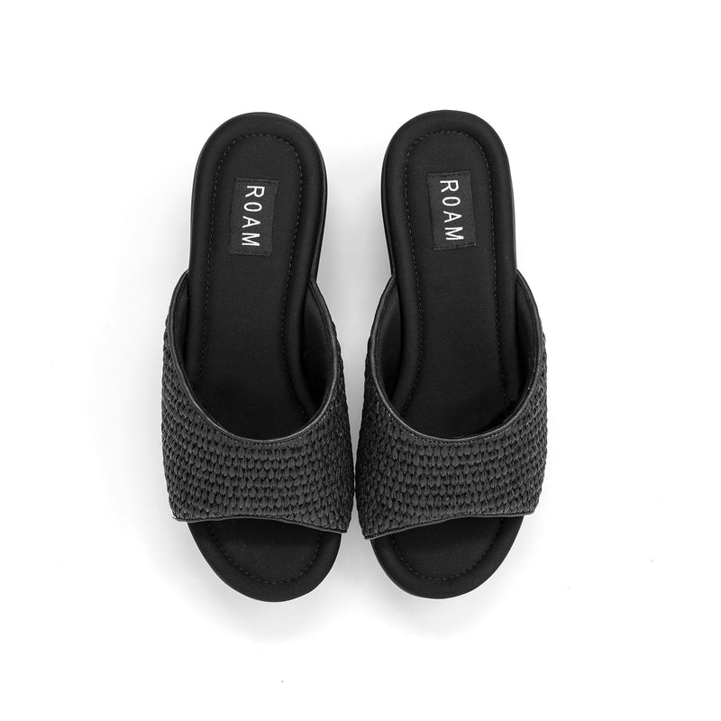 ROAM - Raffia Scoop Mid Strata Wedge - Black