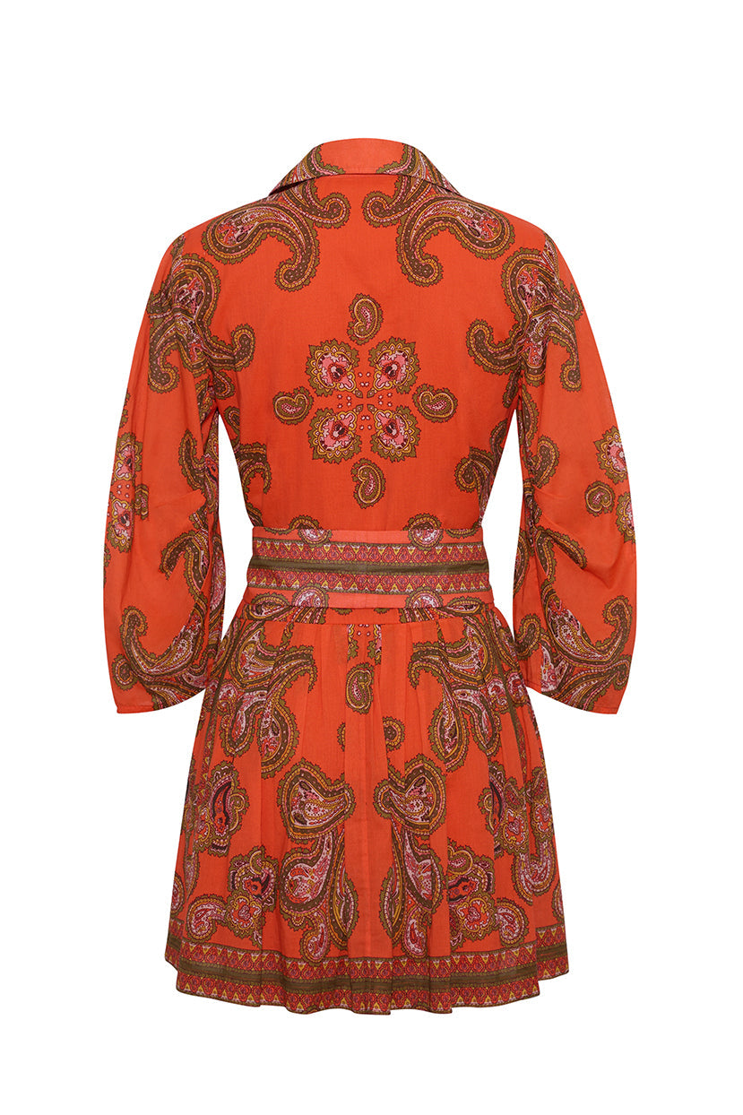 Cara Cara Raya Mini Dress in Sierra Paisley Orange - Back