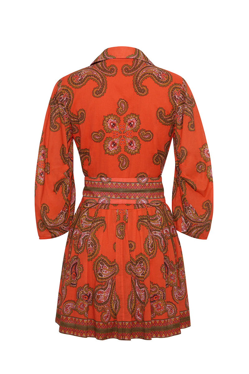 Cara Cara Raya Mini Dress in Sierra Paisley Orange - Back