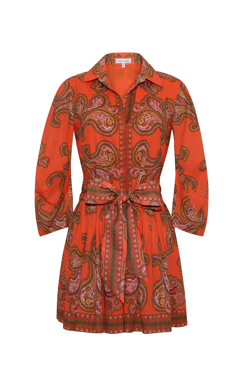 Cara Cara Raya Mini Dress in Sierra Paisley Orange - Front