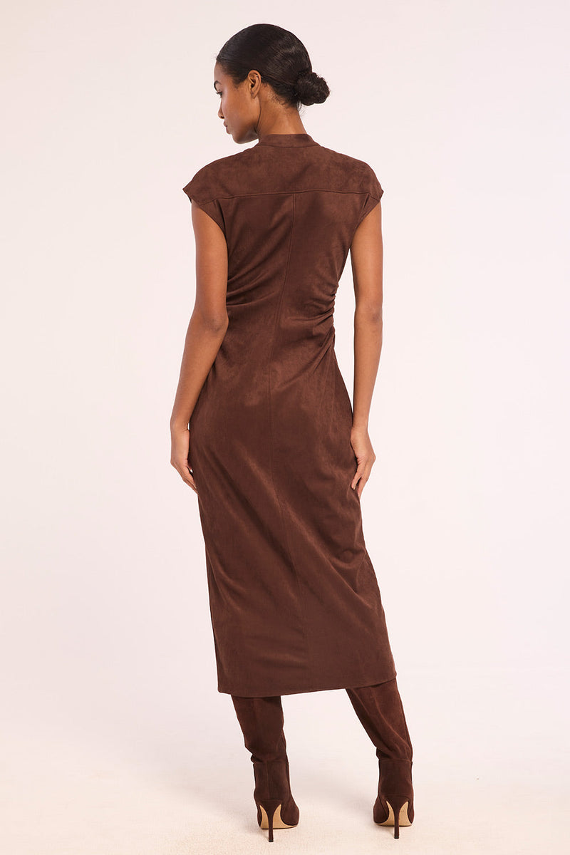 Maud Dress in Faux Suede on model, side