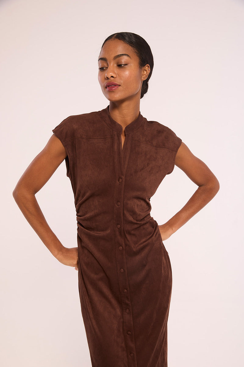 Maud Dress in Faux Suede on model
