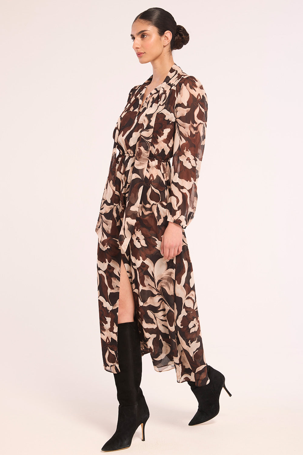 Wilma Dress in Chocolate Swirl on model