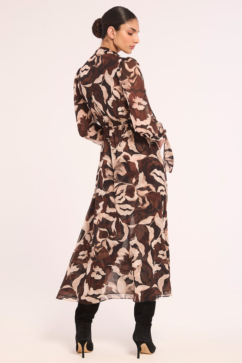 Wilma Dress in Chocolate Swirl on model, detail