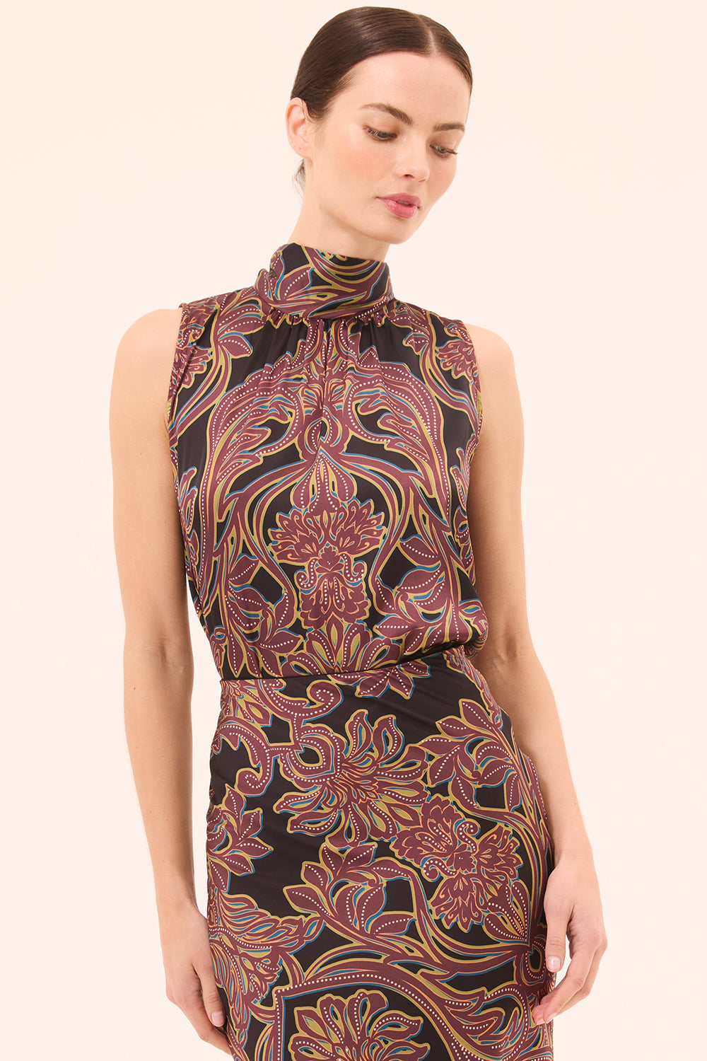 MISA Los Angeles - Luka Top - Studded Flora Satin